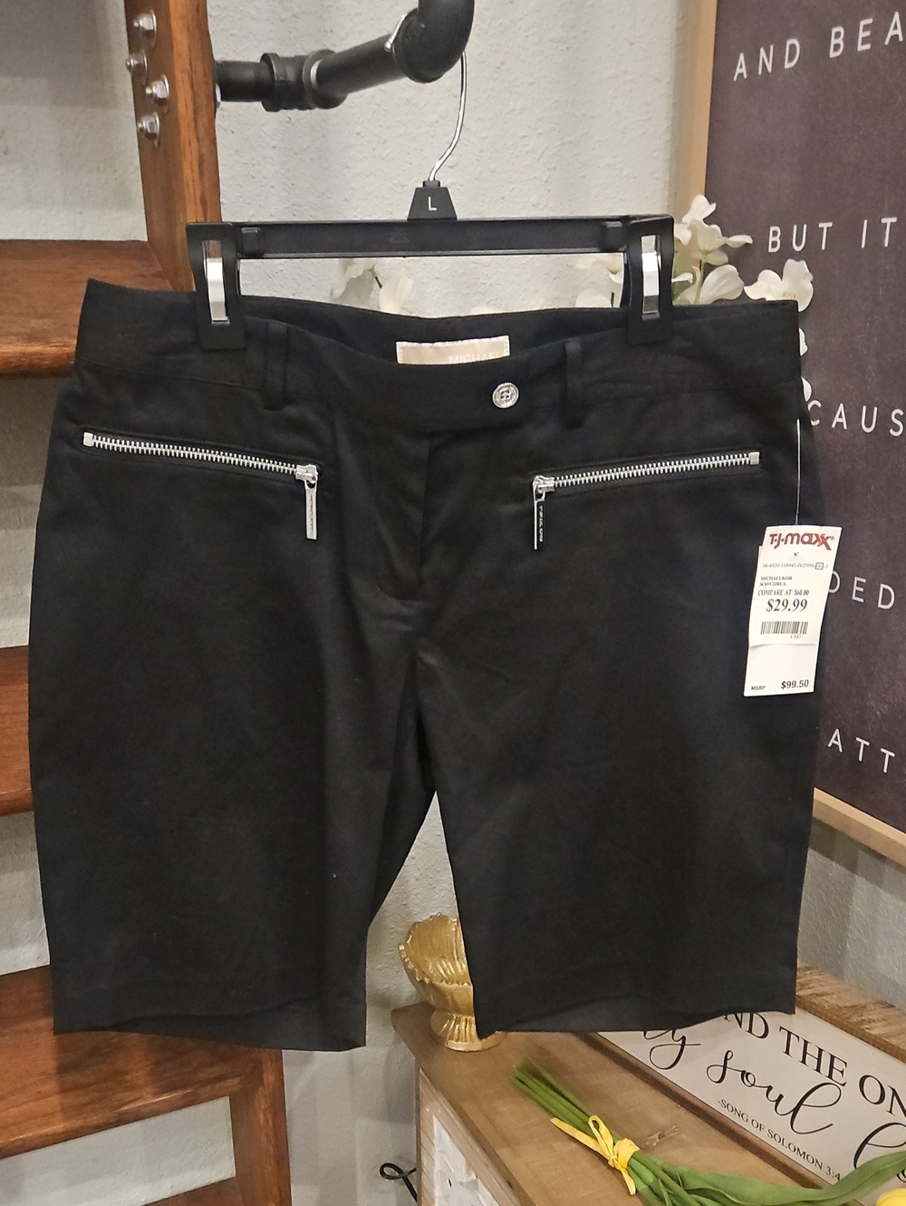 MICHAEL Michael Kors Black Bermuda Shorts with Gold Button